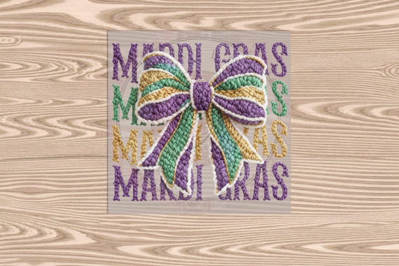 Ready to Press DTF Transfer- Mardi Gras Bow -Faux Crochet - heat transfer