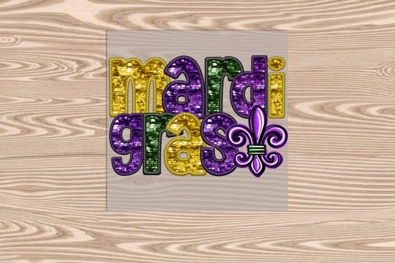 Ready to Press, Mardi Gras Fleur De Lis (faux sequins effect printed), DTF Transfer Print