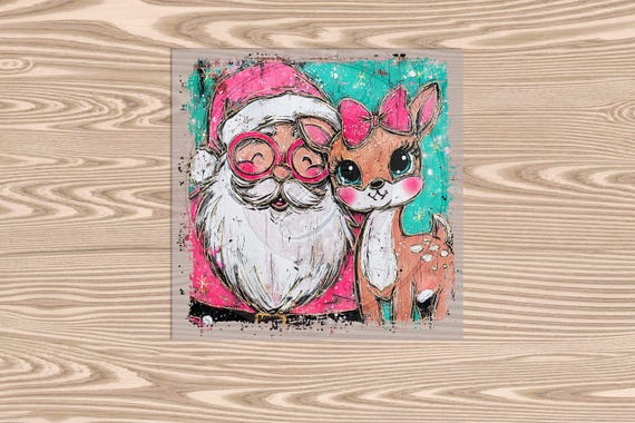 Ready to Press DTF Transfer-Santa and Rudolph Christmas Lights