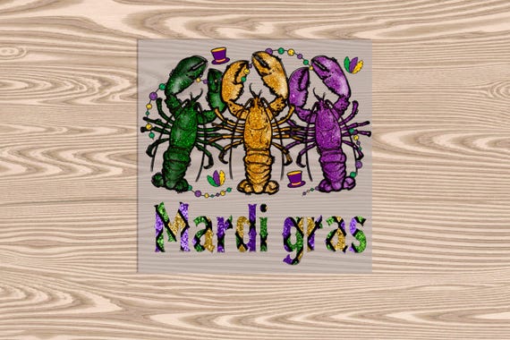 Ready to Press DTF Transfer-Mardi Gras Crawfish (faux glitter)- heat transfer