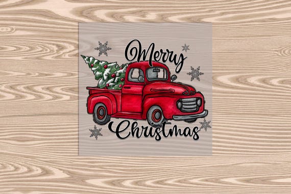 Ready to Press, Merry Christmas Red Truck, heat transfer print, DTF Transfer Print