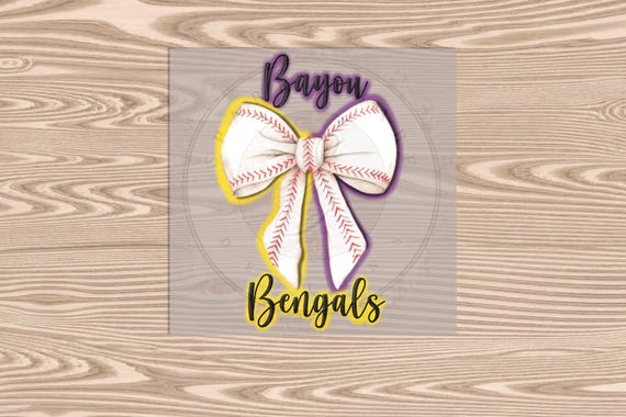 Exclusive Design, Ready to Press, Bayou Bengals Baseball Bow, heat transfer print, DTF Transfer Print