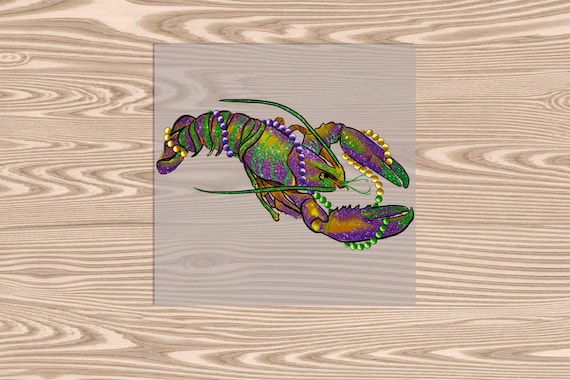 Ready to Press, Mardi Gras Glitter Crawfish (faux glitter effect printed), DTF Transfer Print