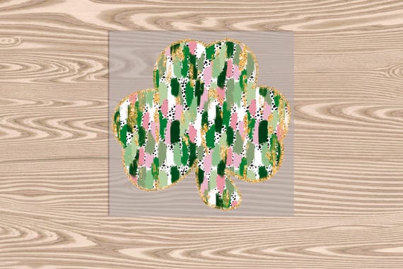 Ready to Press, Brush Stroke Clover (faux glitter effect printed), St. Patrick's Day, DTF Transfer Print