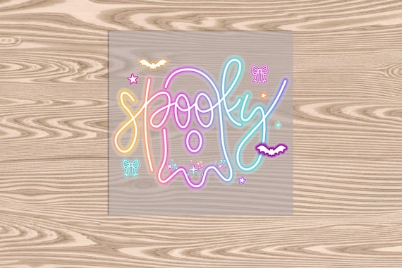 Ready to Press, Neon SPOOKY Ghost, Halloween, heat transfer print, DTF Transfer Print