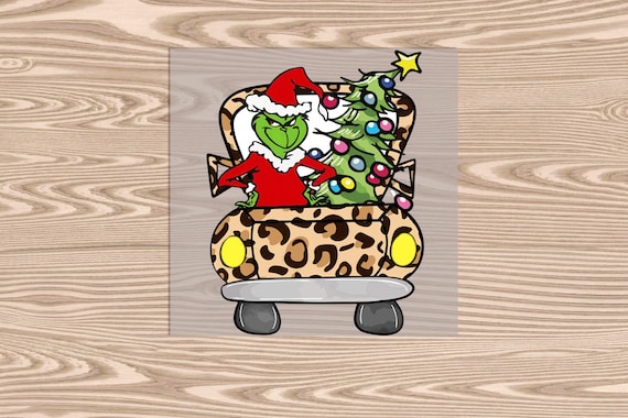 Ready to press, Green Man Leopard Truck, Merry Christmas, DTF Transfer Print