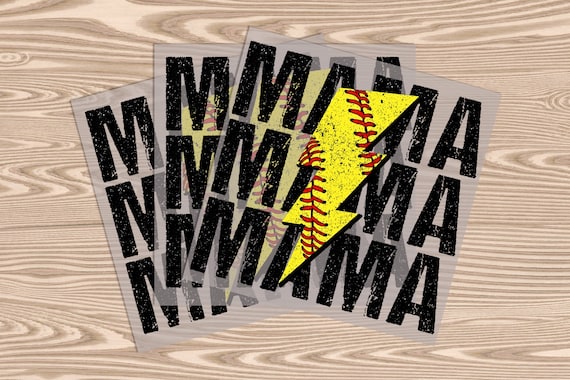 Ready to Press, SoftBall Mama Stack Lightning Bolt, heat transfer print, DTF Transfer Print