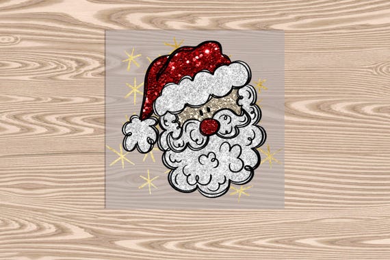 Ready to Press, Santa with Red Hat, Merry Christmas, heat transfer print (faux sequin effect printed), DTF Transfer Print