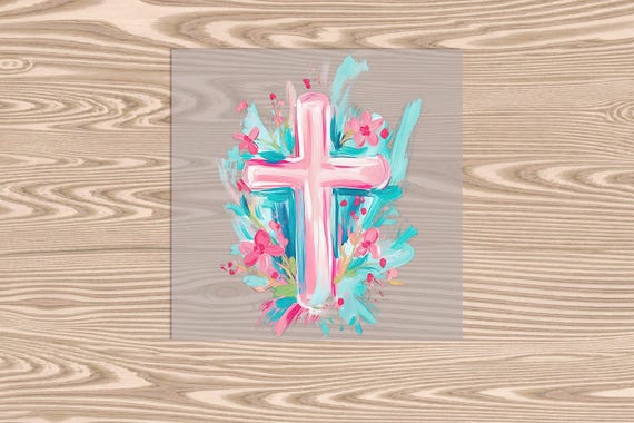 Ready to Press, Floral Cross (faux painted effect printed), heat transfer print, DTF Transfer Print