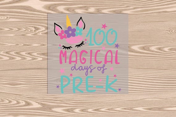 Ready to Press, 100 Days Unicorn Pre-K, DTF Transfer Print