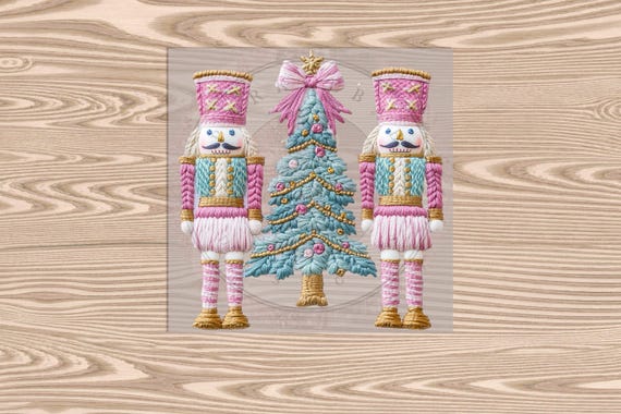 Ready to Press DTF Transfer-Christmas Nutcrackers :Faux Yarn & Embroidered Texture Effect