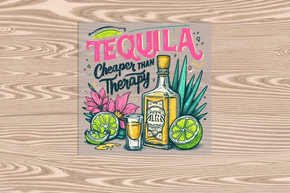 Ready to Press, Tequila Cheaper Than Therapy, DTF Transfer Print