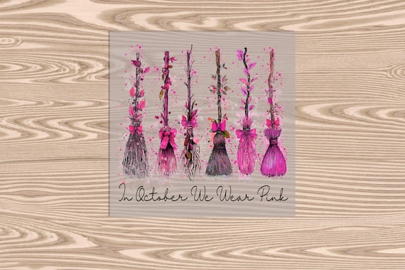 In October We Wear Pink Witches Brooms DTF Transfer Print