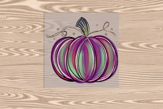 Ready to Press, Purple Pumpkin Hand drawn Halloween, heat transfer print, DTF Transfer Print