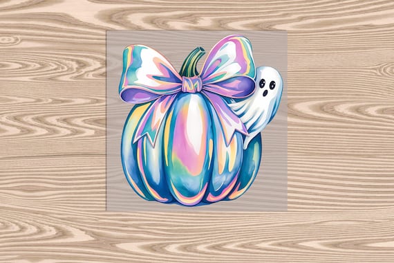 Ready to Press, Iridescent Pumpkin Peakaboo Ghost, Halloween, heat transfer print, DTF Transfer Print