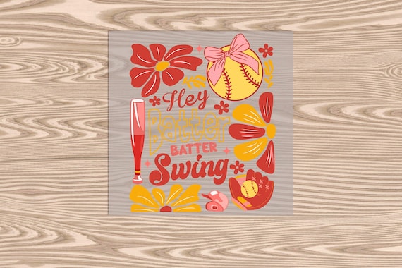 Hey Batter Swing Baseball Retro DTF Transfer Print: Ready to Press