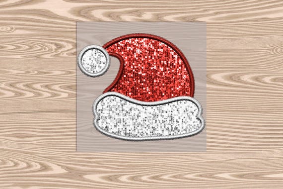 Ready to Press, Red Santa Hat, Merry Christmas, heat transfer print (faux sequin effect printed), DTF Transfer Print