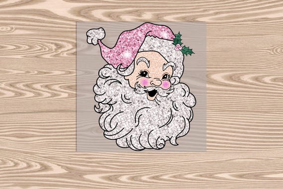 Ready to Press, Pink Hat Santa, heat transfer print (faux sequins), DTF Transfer Print