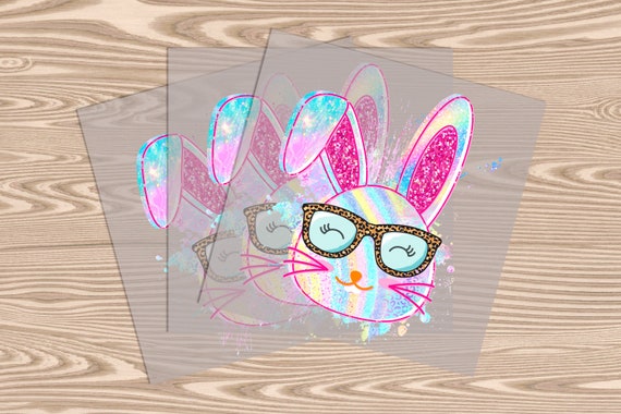 Ready to Press, Rainbow Bunny (faux chunky glitter), Easter, DTF Transfer Print