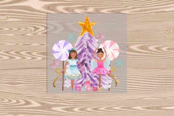 Ready to Press, Nutcracker Brunette Ballerinas, Merry Christmas, heat transfer print, DTF Transfer Print