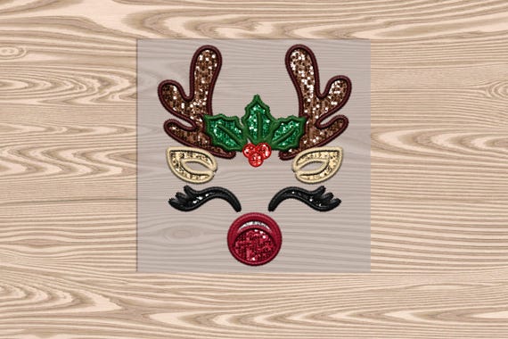 Ready to Press,  Reindeer Face, Merry Christmas, heat transfer print, DTF Transfer Print (faux sequin effect printed)