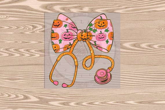 Ready to Press, Halloween Bow Stethoscope, heat transfer print (faux glitter effect printed), DTF Transfer Print