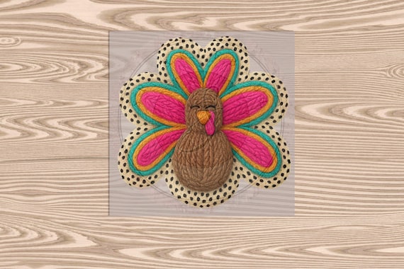 Ready to Press DTF Transfer-Dot Turkey   - Faux Yarn & Embroidered Texture Effect