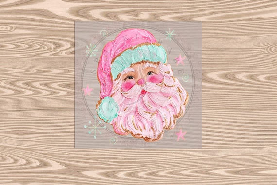 Ready to Press DTF Transfer-Pink Hat Painted Santa Christmas,
