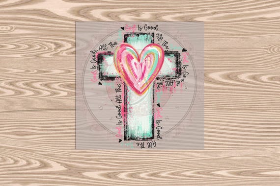 Ready to Press DTF Transfer-God is Good Pink Cross- heat transfer