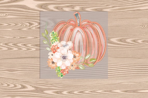 Ready to Press, Pink Pumpkin with Flowers, heat transfer print, DTF Transfer Print