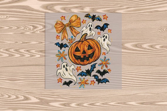 Ready to Press, Orange Pumpkin and Ghost, Halloween, heat transfer print, DTF Transfer Print