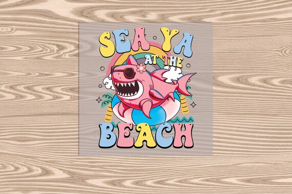 Ready to Press, Pink Shark, Sea Ya at the Beach, heat transfer print, DTF Transfer Print