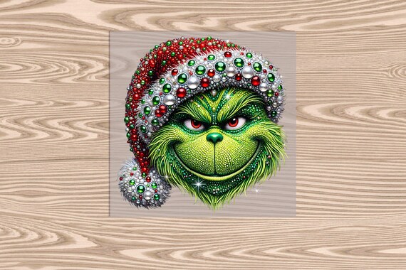 Ready to press, Rhinestone Green Man Christmas, DTF Transfer Print (faux Rhinestone effect printed)