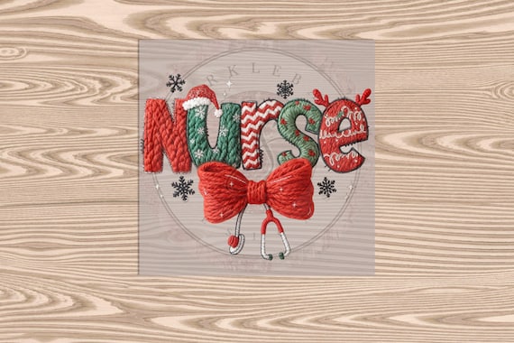 Ready to Press DTF Transfer-Nurse Bow :Faux Yarn & Embroidered Texture Effect