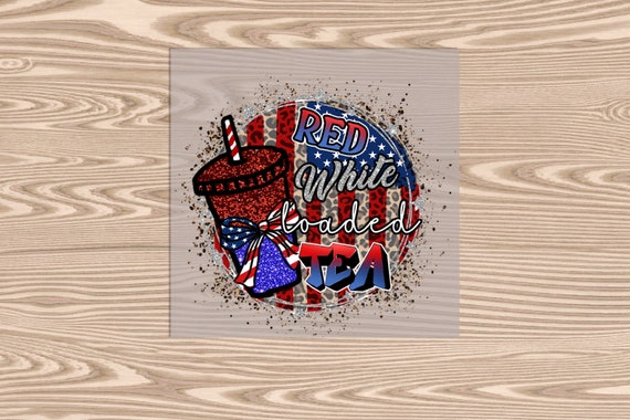 Ready to Press, Red White Loaded Tea Flag (Faux Glitter effect), DTF Transfer Print