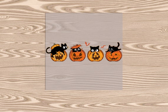 Ready to Press, Pumpkins and Black Cats Halloween, heat transfer print, DTF Transfer Print