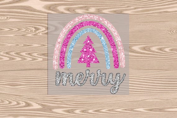 Ready to Press, Merry Rainbow Christmas, heat transfer print (faux chunky glitter), DTF Transfer Print