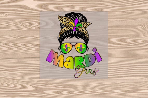 Ready to Press, Mardi Gras Messy Bun, DTF Transfer Print