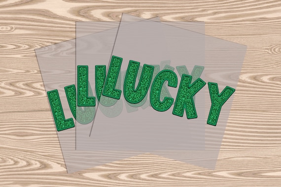 Ready to Press, Glitter Lucky (faux glitter embroidery stitching effect printed), St. Patrick's Day, DTF Transfer Print