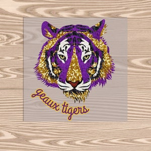 Ready to Press, Faux Sequin Tiger, heat transfer print- (faux sequin effect printed), DTF Transfer Print