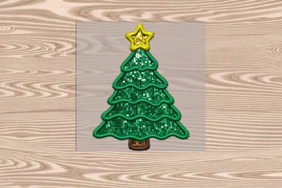 Ready to Press, Christmas Tree, heat transfer print (faux sequin embroidery effect printed), DTF Transfer Print