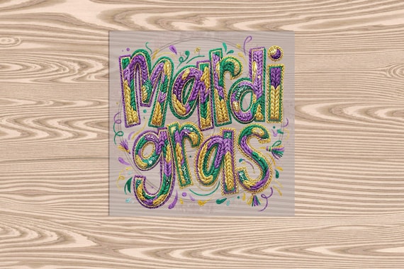 Ready to Press DTF Transfer- Mardi Gras -Faux Glitter/Yarn - heat transfer