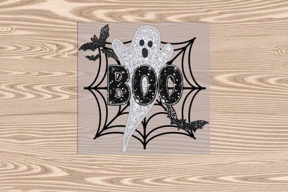 Ready to Press, Sequin Ghost Halloween, heat transfer print (faux sequin effect printed), DTF Transfer Print