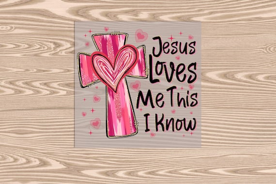 Ready to Press, Jesus Loves Me- Pink Cross, heat transfer print, DTF Transfer Print