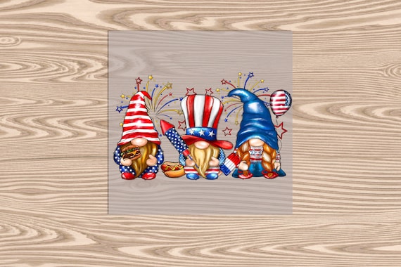 Ready to Press, Stars and Stripes Gnomes, heat transfer print, DTF Transfer Print