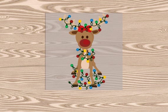 Ready to Press, Reindeer with Bow Tangled in Lights, heat transfer print, DTF Transfer Print