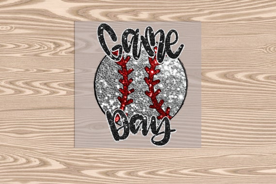 Ready to Press, Game Day Baseball, heat transfer print (faux glitter/sequin effect printed), DTF Transfer Print