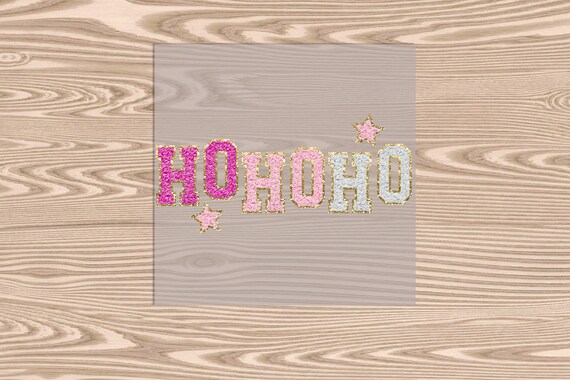 Ready to Press, Christmas Ho Ho Ho Chenile Glitter, heat transfer print (faux Chenile) (faux glitter effect printed), DTF Transfer Print