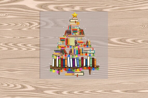 Ready to Press, Christmas Book Tree, heat transfer print, DTF Transfer Print