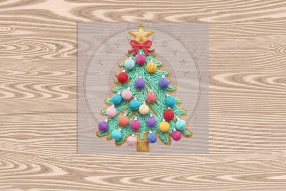 Ready to Press DTF Transfer-Christmas Tree :Faux Yarn & Embroidered Texture Effect